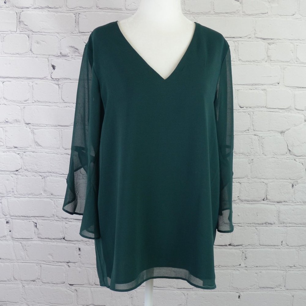 CALVIN KLEIN V-Neck Fluted Sleeve Blouse